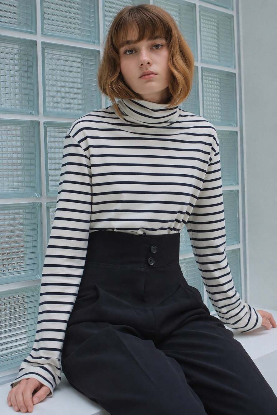 Copied - J.Crew Striped Turtleneck Top White Blue Long Sleeve Cotton Size Small